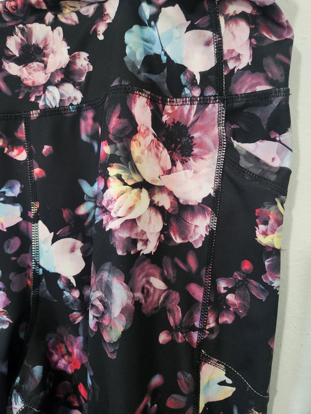 Avia Leggins Active Leggings - Black Base with Multicolor Blooms - Picture 4 of 4